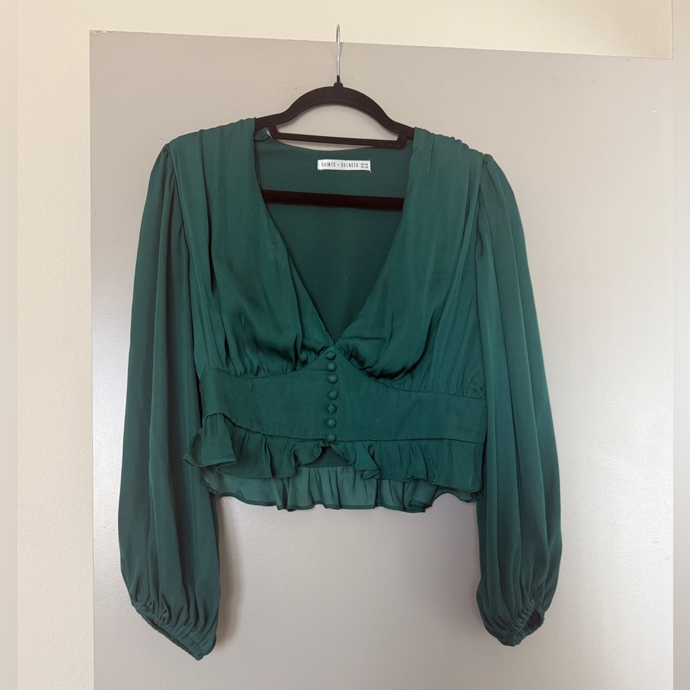 Chic Teal Buttoned Blouse - image 1
